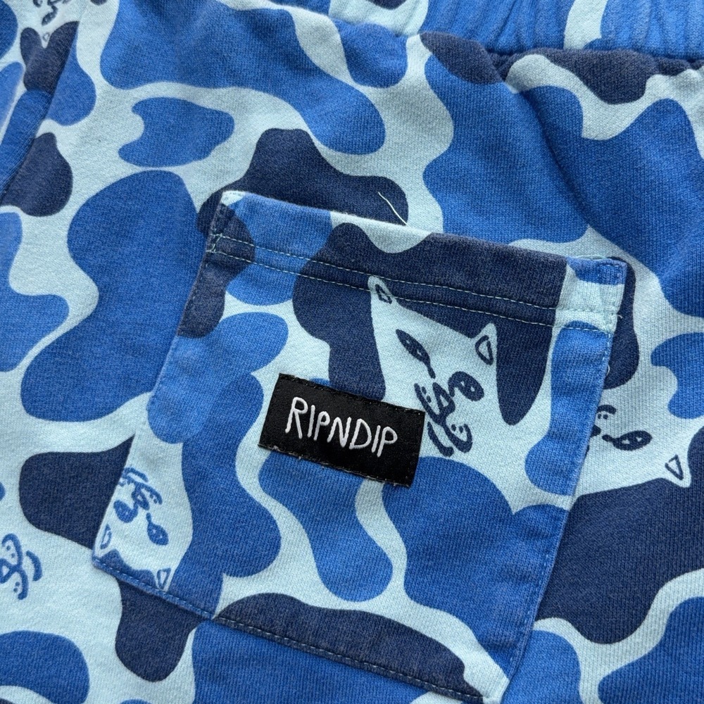 RIPNDIP Lord Nermal Blue Camo Sweat Shorts Mens L Cat Camouflage Fleece Board - Picture 8 of 12